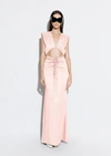 Lapointe Plunging Shirred Cutout Sleeveless Stretch Satin Maxi Dress In 10