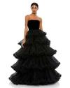 Mac Duggal Womens Tiered Tulle Evening Dress In Black