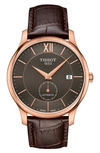 TISSOT TRADITION AUTOMATIC LEATHER STRAP WATCH, 40MM