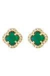 Effy 14k Yellow Gold Green Onyx & Diamond Halo Quatrefoil Stud Earrings In Green