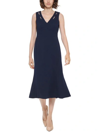 Calvin Klein Womens V-neck A-line Midi Dress In Multi