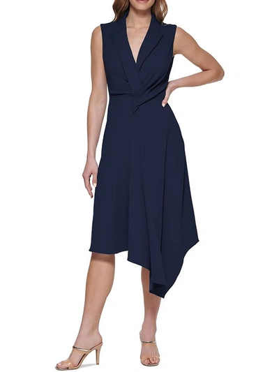 Dkny Womens Asymmetric Long Cocktail And Party Dress In Blue