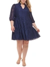 VINCE CAMUTO PLUS WOMENS LACE PUFF SLEEVE FIT & FLARE DRESS