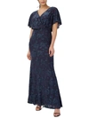 ADRIANNA PAPELL WOMENS EMBROIDERED BURNOUT EVENING DRESS