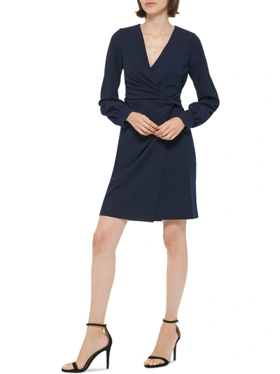 Dkny Womens Surplice Above Knee Wrap Dress In Midnight