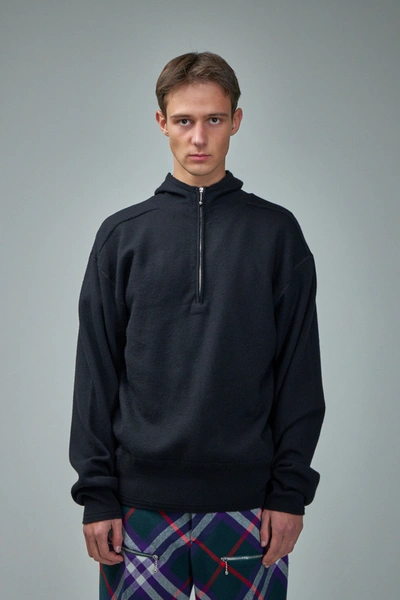 Burberry Wool Half-zip Hoodie In A1189 - Black