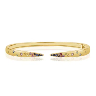 770 Fine Jewelry Women's Gold Bold Inlay Gemstone Cuff Bangle