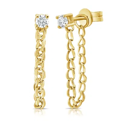 770 Fine Jewelry Women's Gold Diamond Stud Cuban Chain Earring