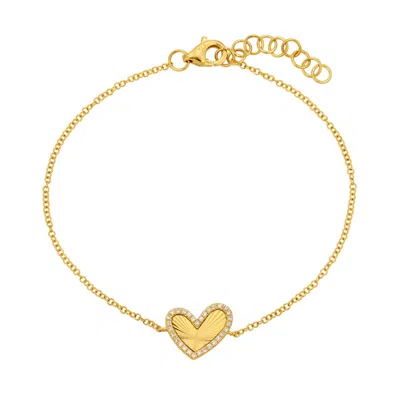 770 Fine Jewelry Women's Gold Fluted Asymmetrical Heart Shape Diamond Bracelet