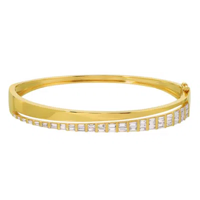 770 Fine Jewelry Women's Gold Half Baguettes Half Solid Split Bangle