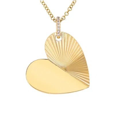 770 Fine Jewelry Women's Gold Half Fluted Half Solid Heart Diamond Necklace