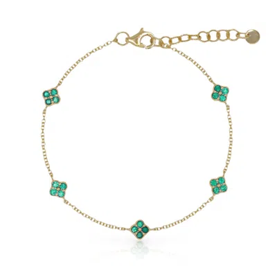 770 Fine Jewelry Women's Gold Multiple Emerald Clover Bracelet In Green