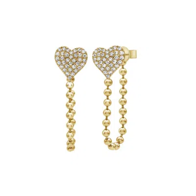 770 Fine Jewelry Women's Gold Pave Heart Ball Chain Studs