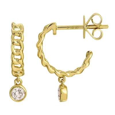 770 Fine Jewelry Women's Gold Solid Cuban Huggies With Diamond Drop