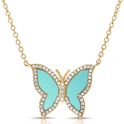 770 Fine Jewelry Women's Gold Turquoise Diamond Butterfly Necklace In Blue