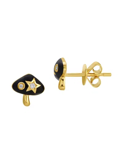 770 Fine Jewelry Women's Mushroom 14k Yellow Gold, 0.03 Tcw Diamond Stud Earrings In Black