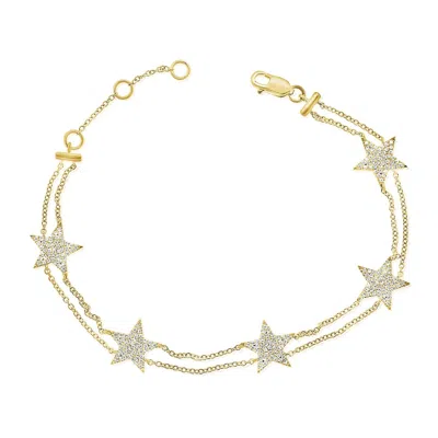 770 Fine Jewelry Women's Yellow / Orange / Rose Gold Double Chain Pave Star Bracelet