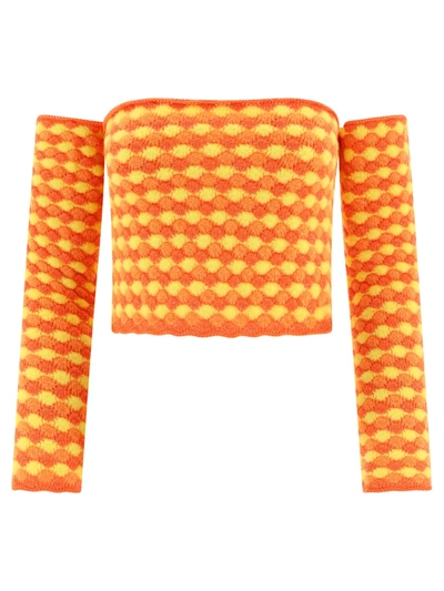 Erl Off-shoulder Knitted Top In Orange