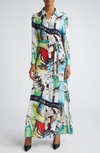 ALICE AND OLIVIA CHASSIDY ABSTRACT PRINT LONG SLEEVE MAXI SHIRTDRESS