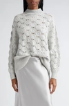 LAFAYETTE 148 LACE STITCH SEQUIN CASHMERE BLEND SWEATER