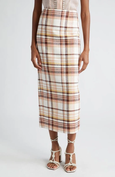 Zimmermann Matchmaker Check Linen Pencil Skirt In Cream