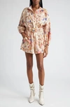 Zimmermann + Net Sustain August Belted Floral-print Linen Playsuit In Cream Floral