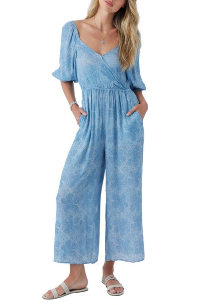 O'neill Juniors' Cecilia Printed Puff-sleeve Jumpsuit In Infinity
