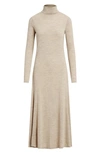 Polo Ralph Lauren Long Sleeve Turtleneck Wool Blend Jersey Dress In Tuscan Beige Heather