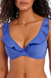 Freya Jewel Cove Ruffled Bikini Top In Plain Azure