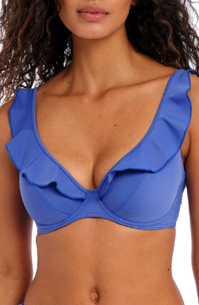 Freya Jewel Cove Ruffled Bikini Top In Plain Azure