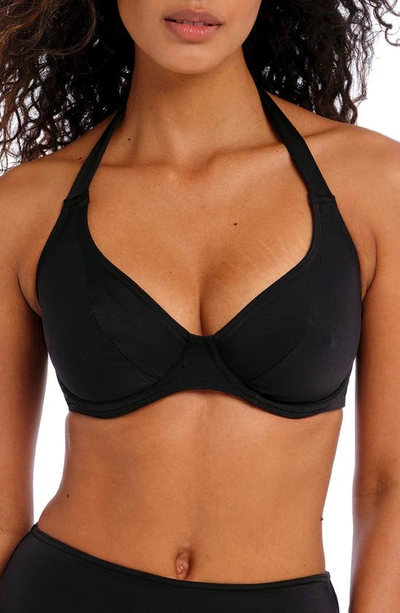 Freya Jewel Cove Halter Bikini Top In Black Solid