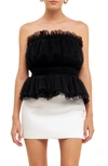 ENDLESS ROSE STRAPLESS TULLE PEPLUM TOP