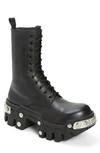 Balenciaga Bulldozer Platform Leather Boots In Black/ Silver