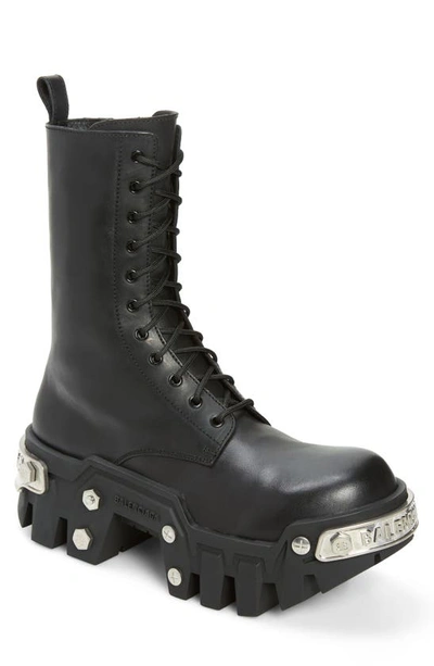 Balenciaga Men's Bulldozer Platform Lace-up Boots In Black_silver