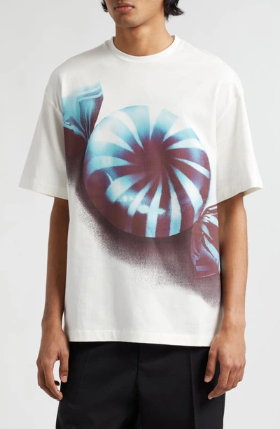Jil Sander White Printed T-shirt In Blue Fly Catcher