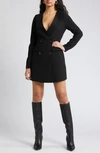 Open Edit Long Sleeve Double Breasted Blazer Minidress In Black