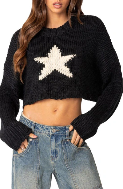 Edikted Women's Crop Sweater With Star In Black