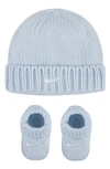 Nike Cable Knit Beanie & Booties Set In Blue Tint