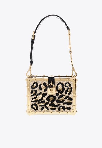 Dolce & Gabbana Dolce Box Leopard-pattern Shoulder Bag In Gold