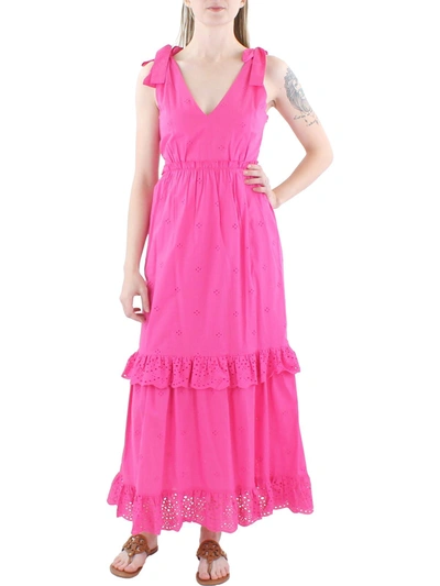 Aqua Womens Eyelet Tealength Midi Dress In Pink