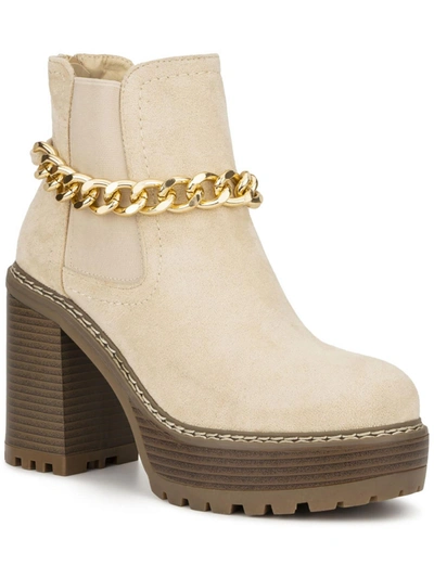 Olivia Miller Alyssa Womens Zip Up Chain Ankle Boots In White