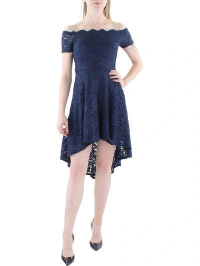 City Studio Juniors Womens Lace Short Cocktail And Party Dress In Blue