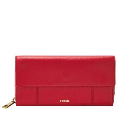 Fossil Women's Jori Litehide Leather Flap Clutch In Red