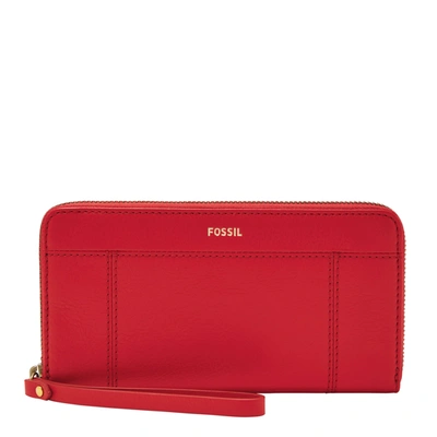 Fossil Women's Jori Litehide Leather Zip Clutch In Red