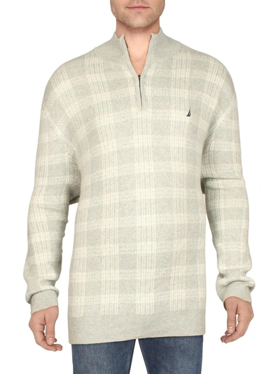 Nautica Plus Mens Mock Neck 1/4 Zip Pullover Sweater In Grey