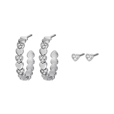 Fossil Women's Core Gifts Silver-tone Brass Earrings Set