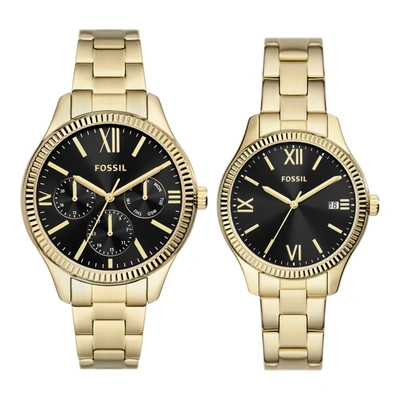 Fossil His And Hers Multifunction Gold-tone Stainless Steel Watch Box Set, 42mm 38mm