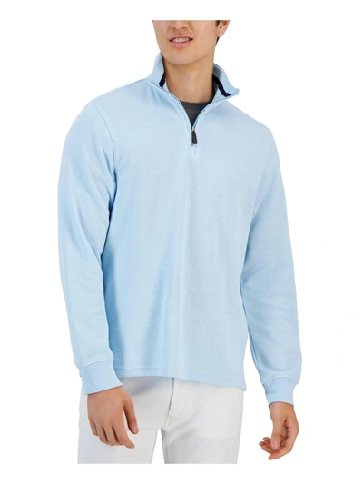 Club Room Mens French Rib 1/4 Zip Pullover Sweater In Blue