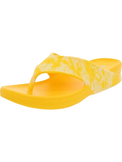 Bzees Villa Print Womens Slip On Thong Flip-flops In Yellow