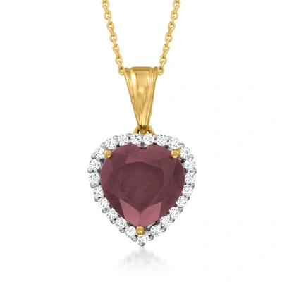 Ross-simons Ruby Heart Pendant Necklace With . White Topaz In 18kt Gold Over Sterling In Multi